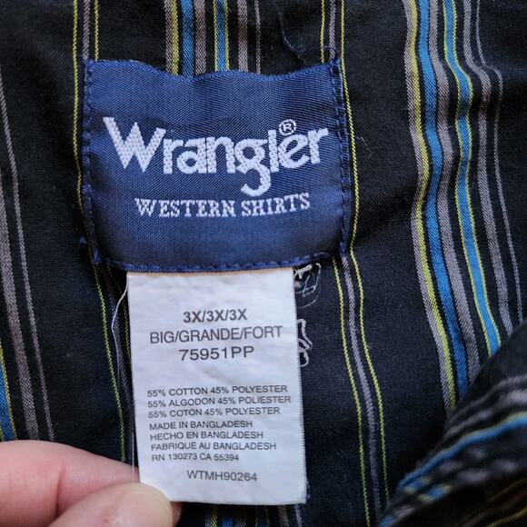 Vintage Wrangler Long Sleeve Shirt Mens Sixe 3X Button Up Pearl Snap Black Blue - Picture 8 of 9